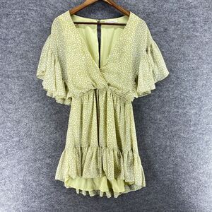 Here Comes The Sun Dress Women S Small Green Geometric Sheath Short V-Neck